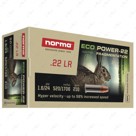 Boite de 50 balles sans plomb NORMA ECO POWER Calibre .22 LR ...